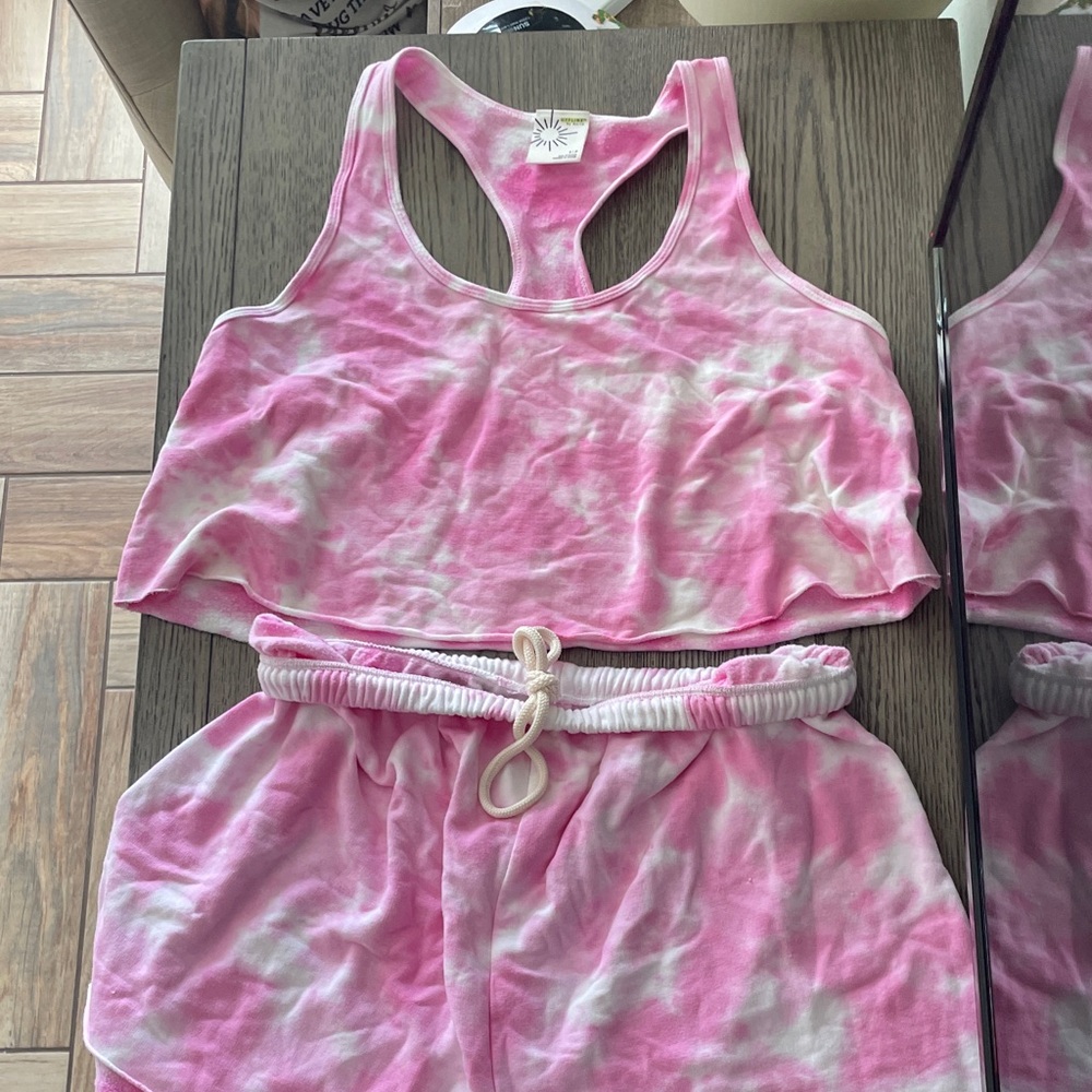 Aerie Pink Tie-Dye Crop Top & shorts set